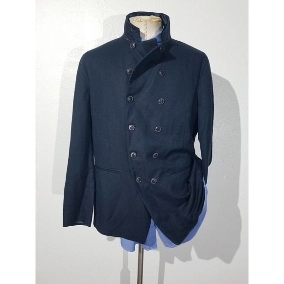 John Varvatos Italy Glossy Navy Blue Double Breasted Officer Blazer jacket 54 44 - Picture 2 of 9